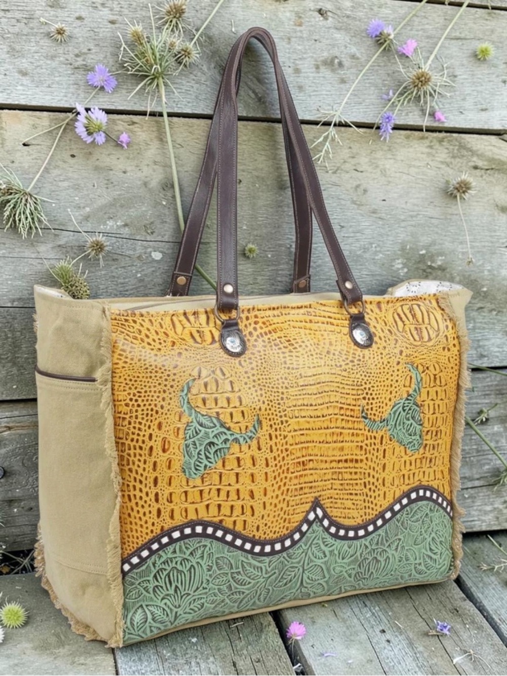 🆕 Myra Bag - Jungle Book - Canvas & Leather - Steer Head - Weekender - NWT